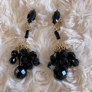 Lewis Segal GoldTone Black Faceted Crystal Chandelier Dangle Earrings